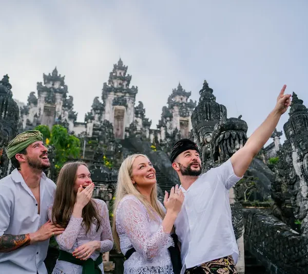 Traveler enjoying Bali sightseeing tour at temple