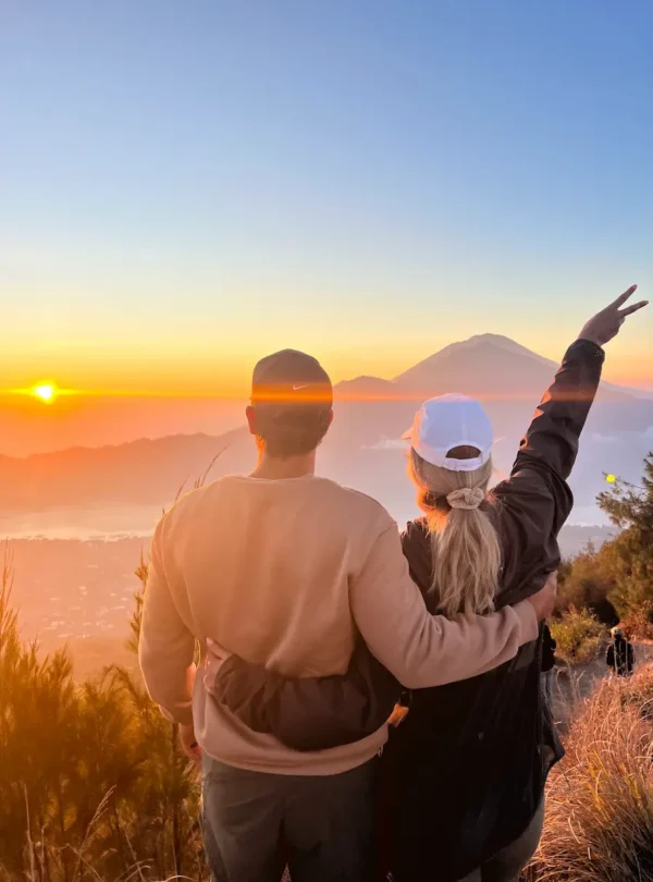 Traveler hiking in Bali with scenic mountain and jungle views