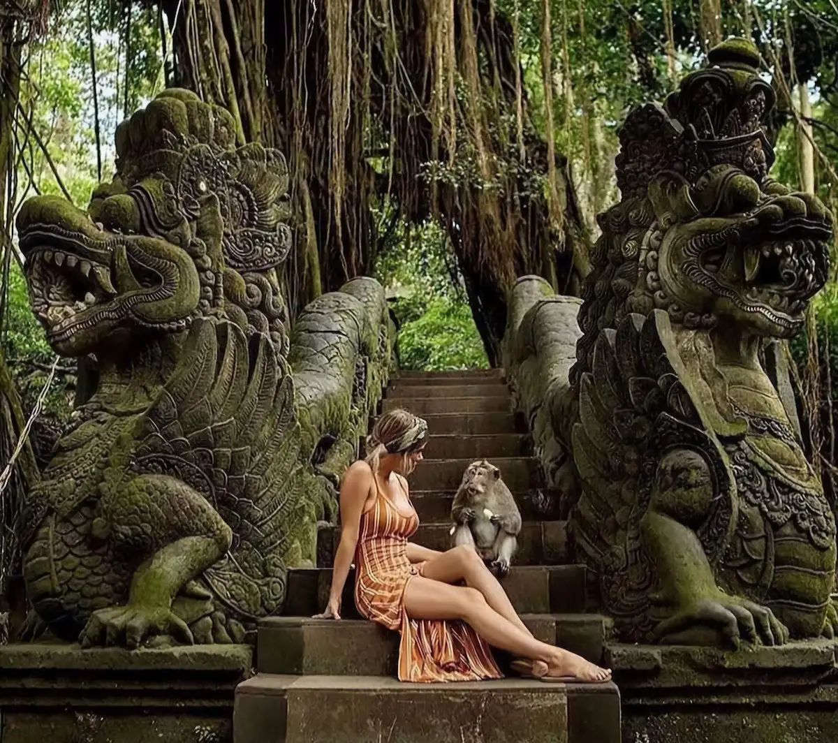 Woman sitting in Monkey Forest Ubud during a ubud day trip