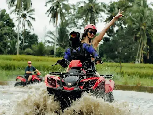 Solo rider with trainer during ATV adventure in Ubud, Bali.